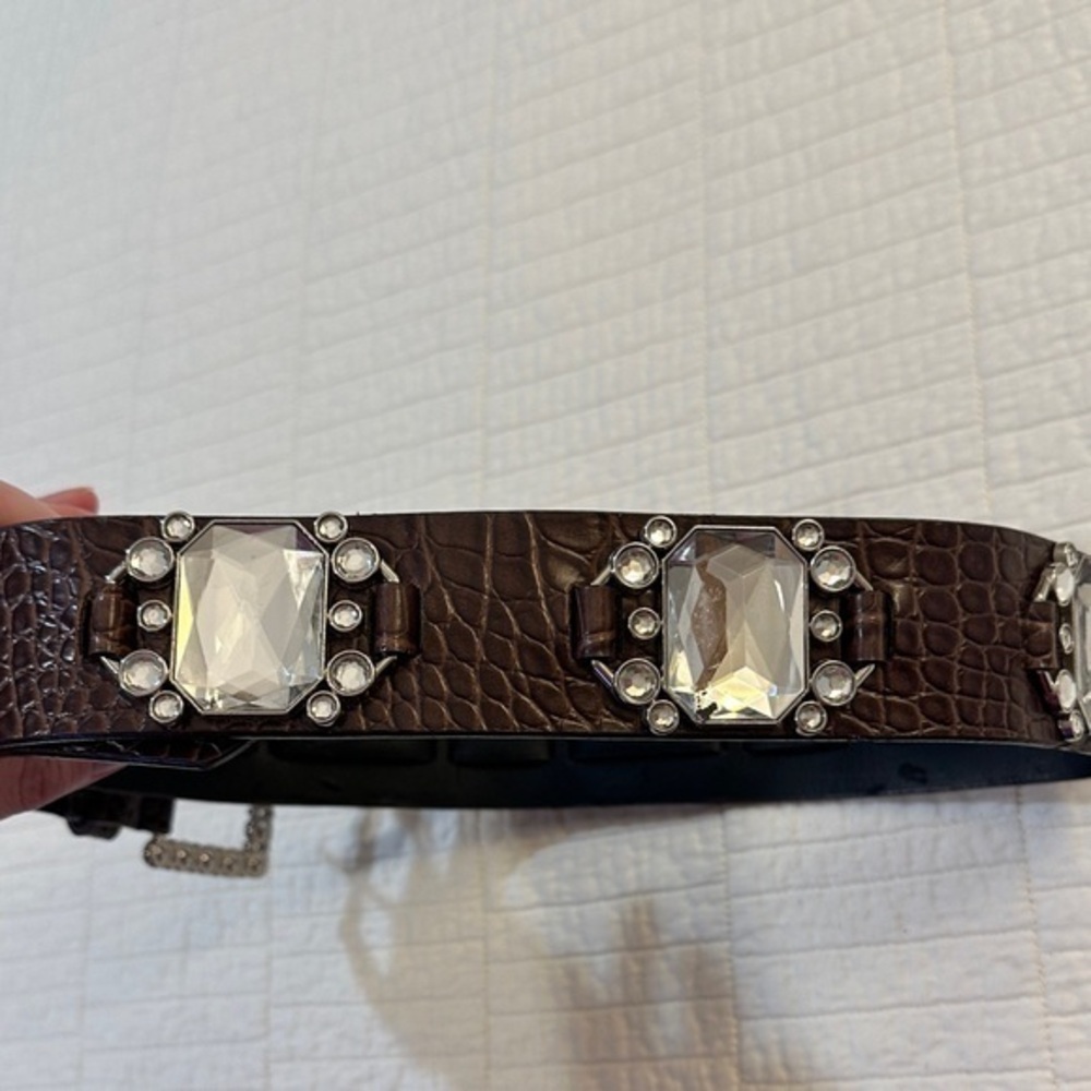 Y2K 90’s Brown faux leather rhinestone  Embellished Belt Western Cowgirl